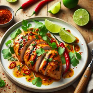 Kip met chili-limoenmarinade en verse koriander
