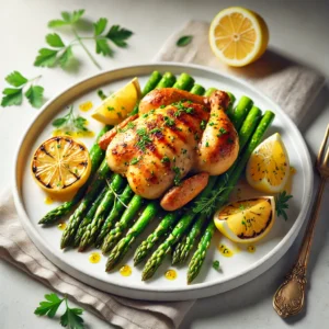 Kip met gegrilde asperges en citroendressing
