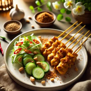 Kipsaté met komkommersalade