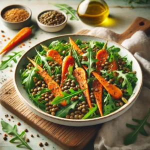 Maaltijdsalade met Geroosterde Wortel, Linzen en Rucola
