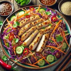 Oosterse kip koolsalade met sesamdressing