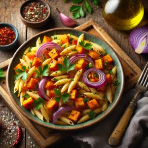 Orzo met Geroosterde Zoete Aardappel & Rode Ui