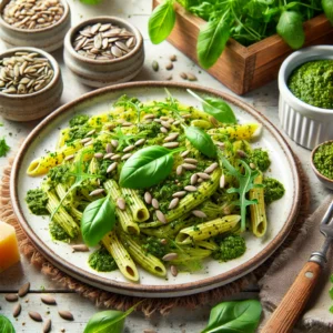 Pesto Pasta met Zonnebloempitten en Rucola