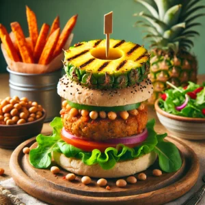 Pikante bonenburger met gegrilde ananas