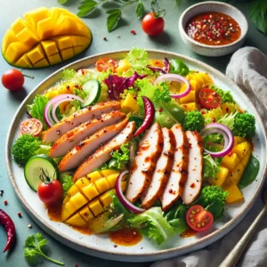 Salade met Gerookte Kip, Mango en Chilisaus