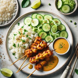 Slanke Kip Saté met Bloemkoolrijst en Komkommersalade