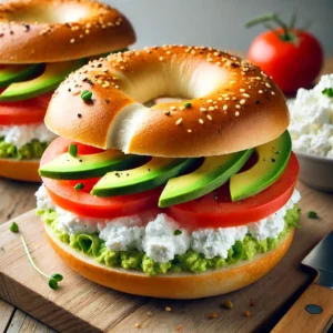 Bagel met Avocado, Tomaat en Hüttenkäse