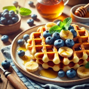 Banaan-Havermout Wafels met Blauwe Bessen