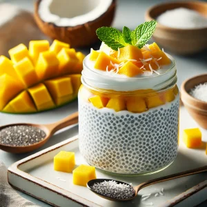 Chiazaad pudding met kokosmelk en mango