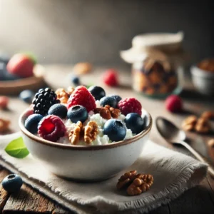 Cottage cheese met bessen en noten