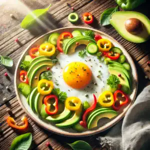 Gebakken Ei met Avocado en Paprikastukjes