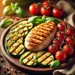 Gegrilde kipfilet met courgette en tomaten