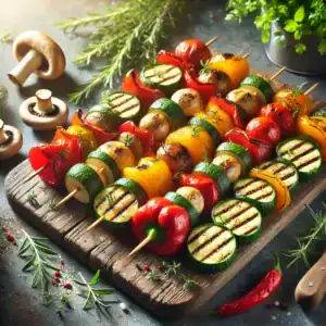 Geroosterde Groentespiesjes (paprika, courgette, champignons)