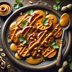 Geroosterde zoete aardappel met pindakaas
