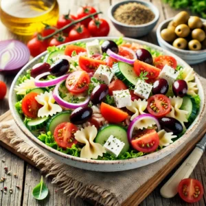 Griekse Salade met Volkoren Pasta en Kalamata Olijven