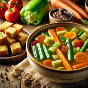 Groentesoep met volkoren croutons