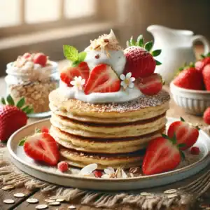 Havermoutpannenkoeken met Kokosyoghurt en Aardbeien