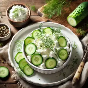 Hüttenkäse met komkommer en dille