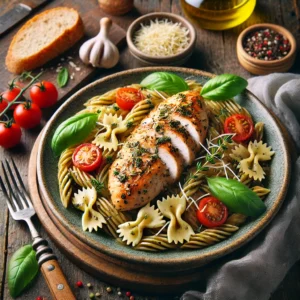 Kipfilet met Italiaanse kruiden en volkoren pasta