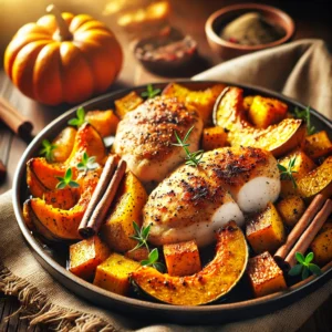 Kipfilet met pompoen en kaneel uit de oven
