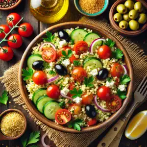 Mediterrane bulgursalade met olijven