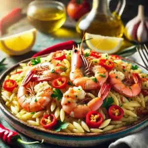 Orzo met Gamba’s & Rode Peper