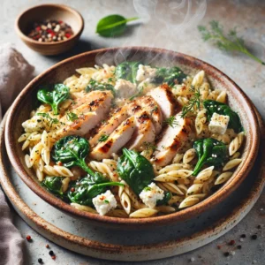 Orzo met Kip, Spinazie & Feta