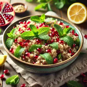 Quinoasalade met granaatappel en munt