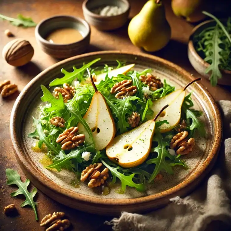 Rucola met walnoten en peer