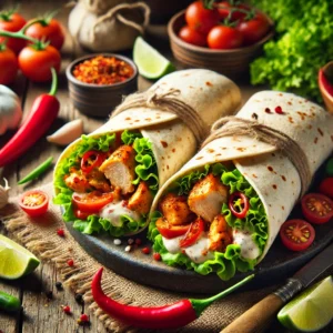 Spicy kipwraps met volkoren tortilla’s
