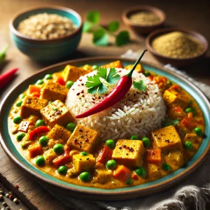 Tofu curry met volkoren rijst