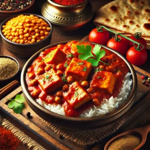 Tofu tikka masala met linzen