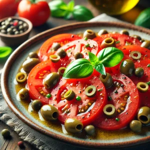 Tomatensalade met kappertjes en olijven