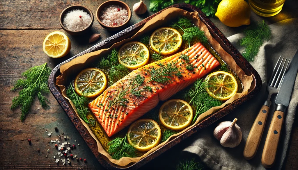 Zalm uit de oven met citroen en kruiden