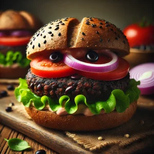 Zwarte bonenburgers met volkoren broodjes