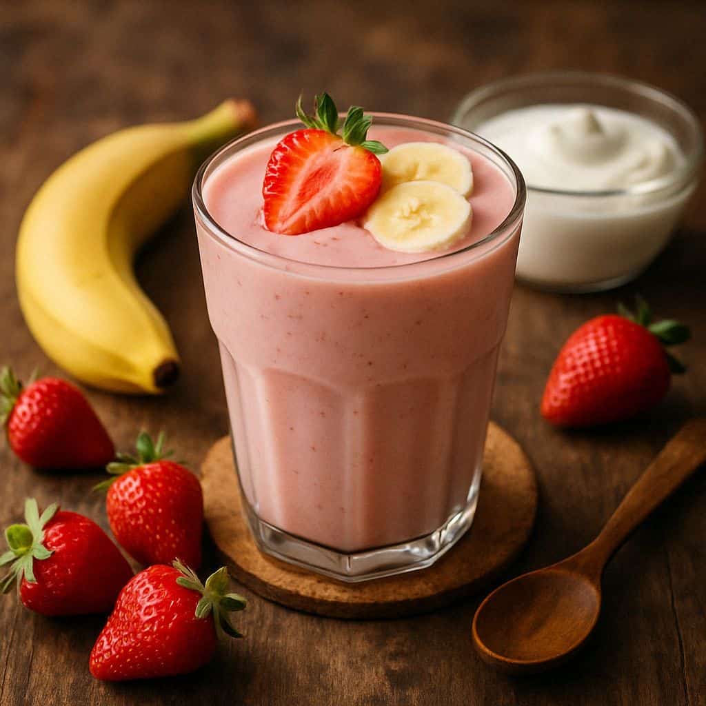 Aardbei-banaan smoothie met yoghurt