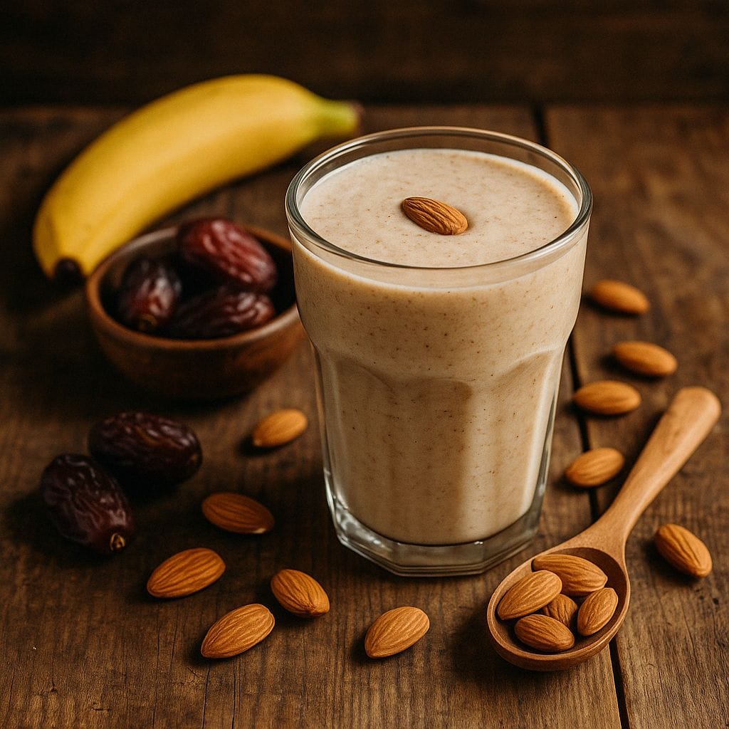Amandel-banaan smoothie met dadels
