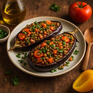 Aubergine uit de oven met linzenvulling