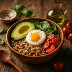 Avocadobowl met quinoa en ei