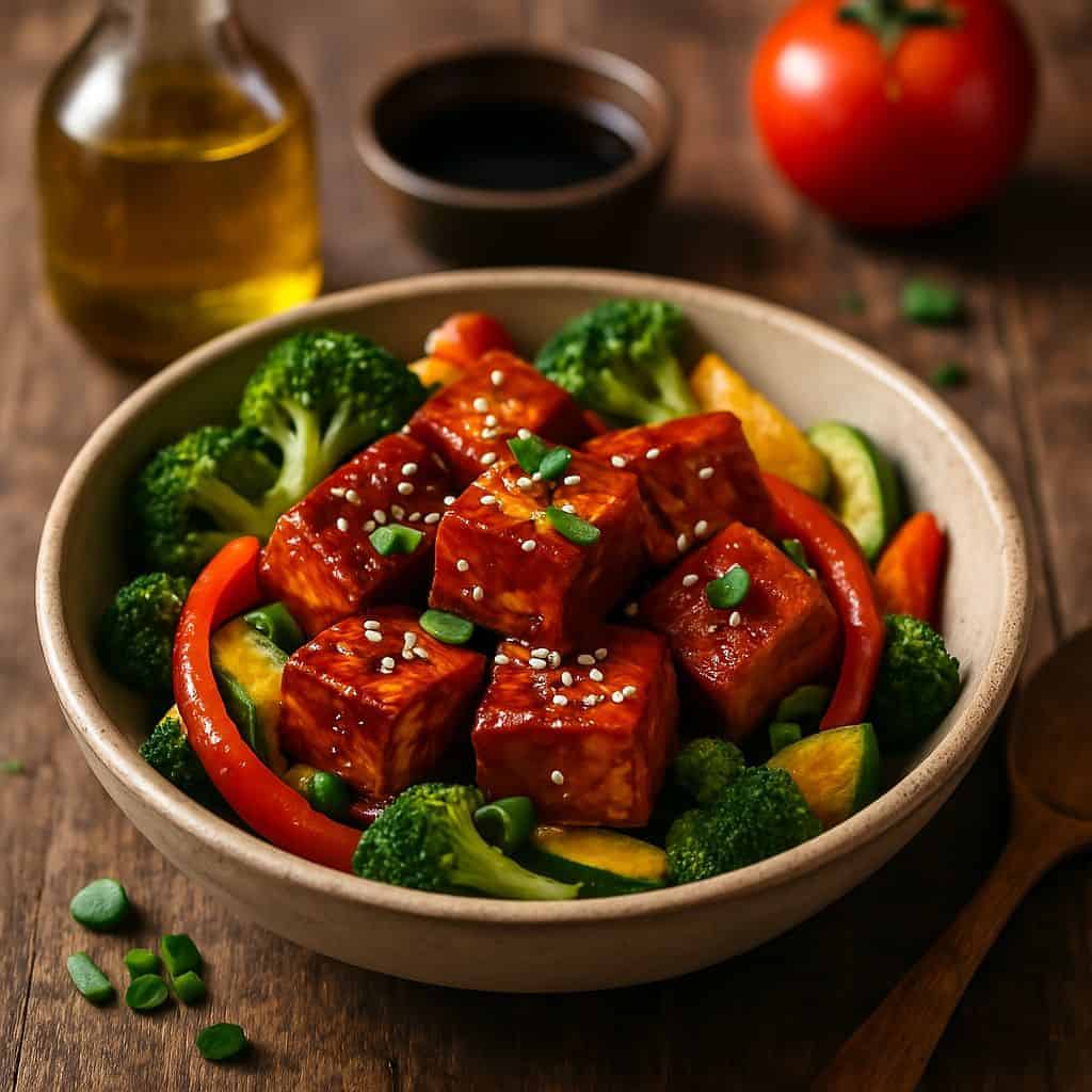 BBQ tofu met sojasaus en sesam