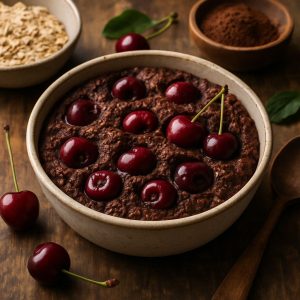 Baked oats met cacao en kersen