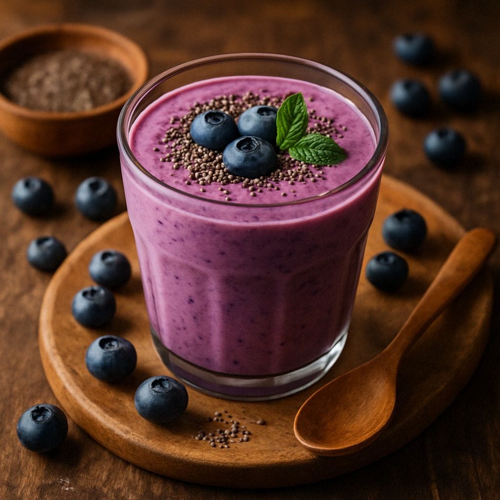Blauwe bessen smoothie met chiazaad