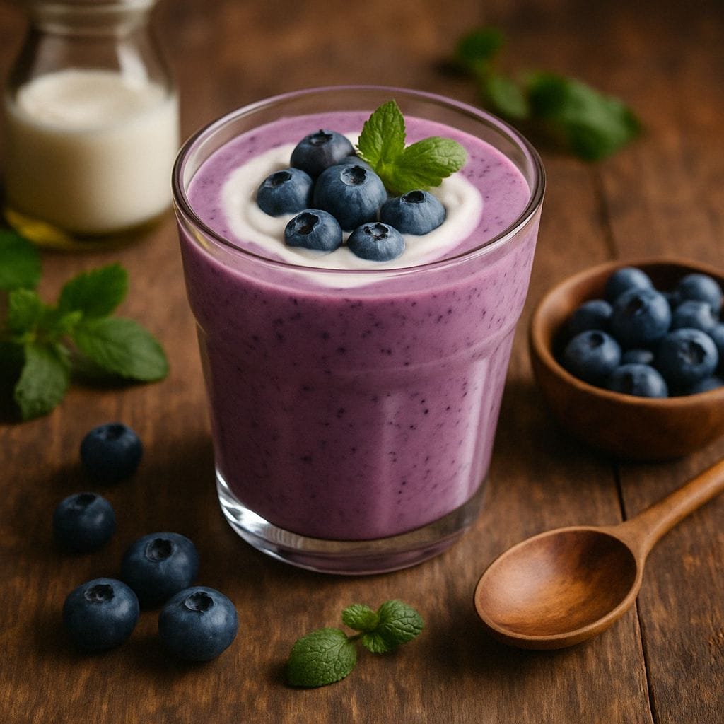 Blauwe bessen smoothie met yoghurt