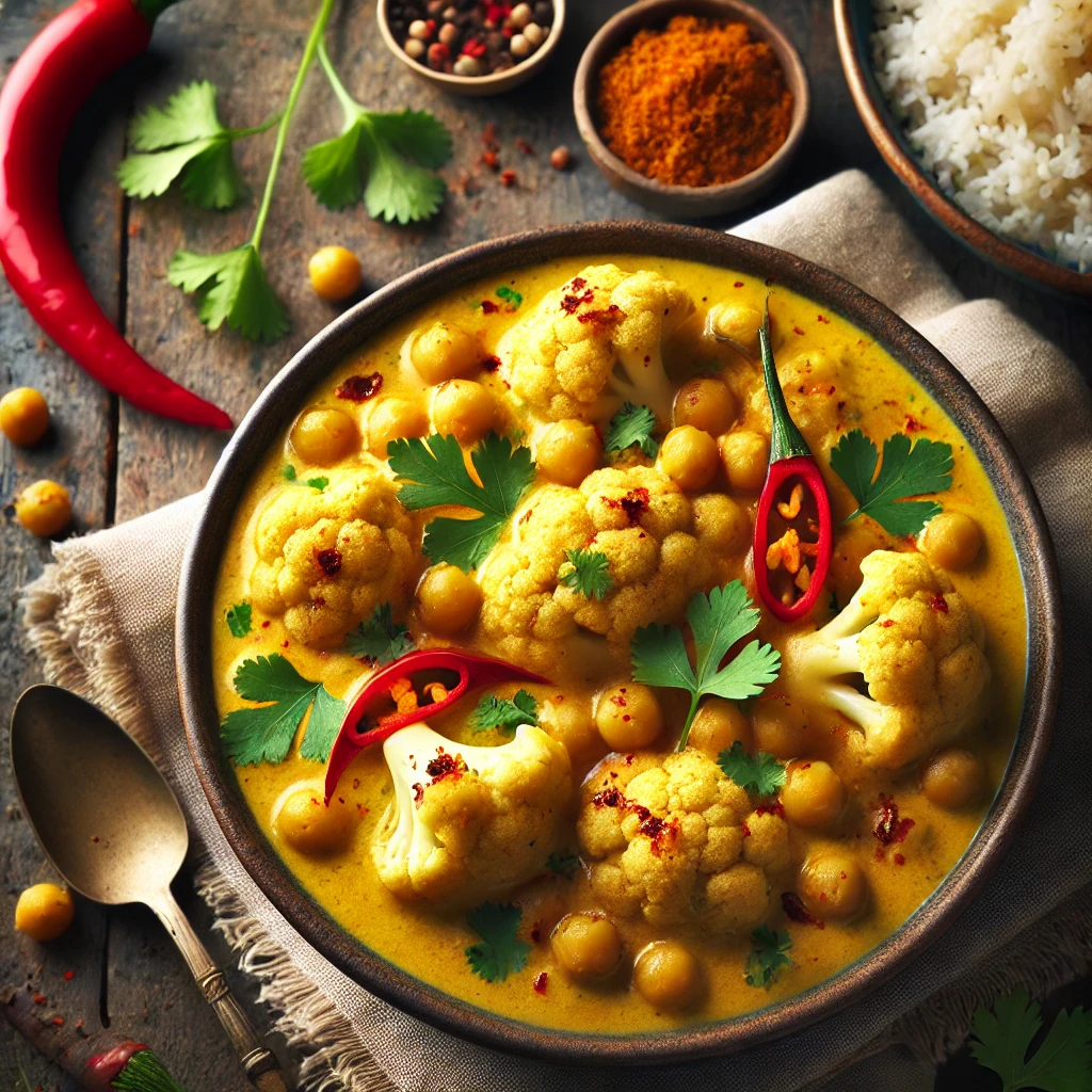Bloemkoolcurry met kikkererwten en kokosmelk