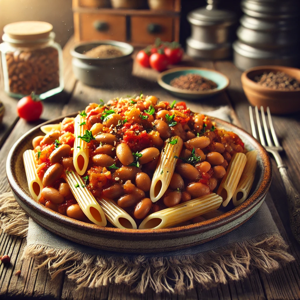 Bruine bonen met volkoren pasta