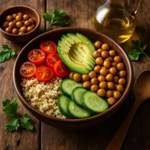 Buddha bowl met quinoa en kikkererwten