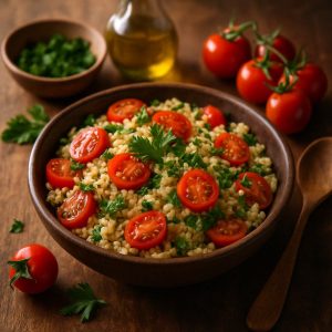 Bulgur bowl met tomaat en peterselie