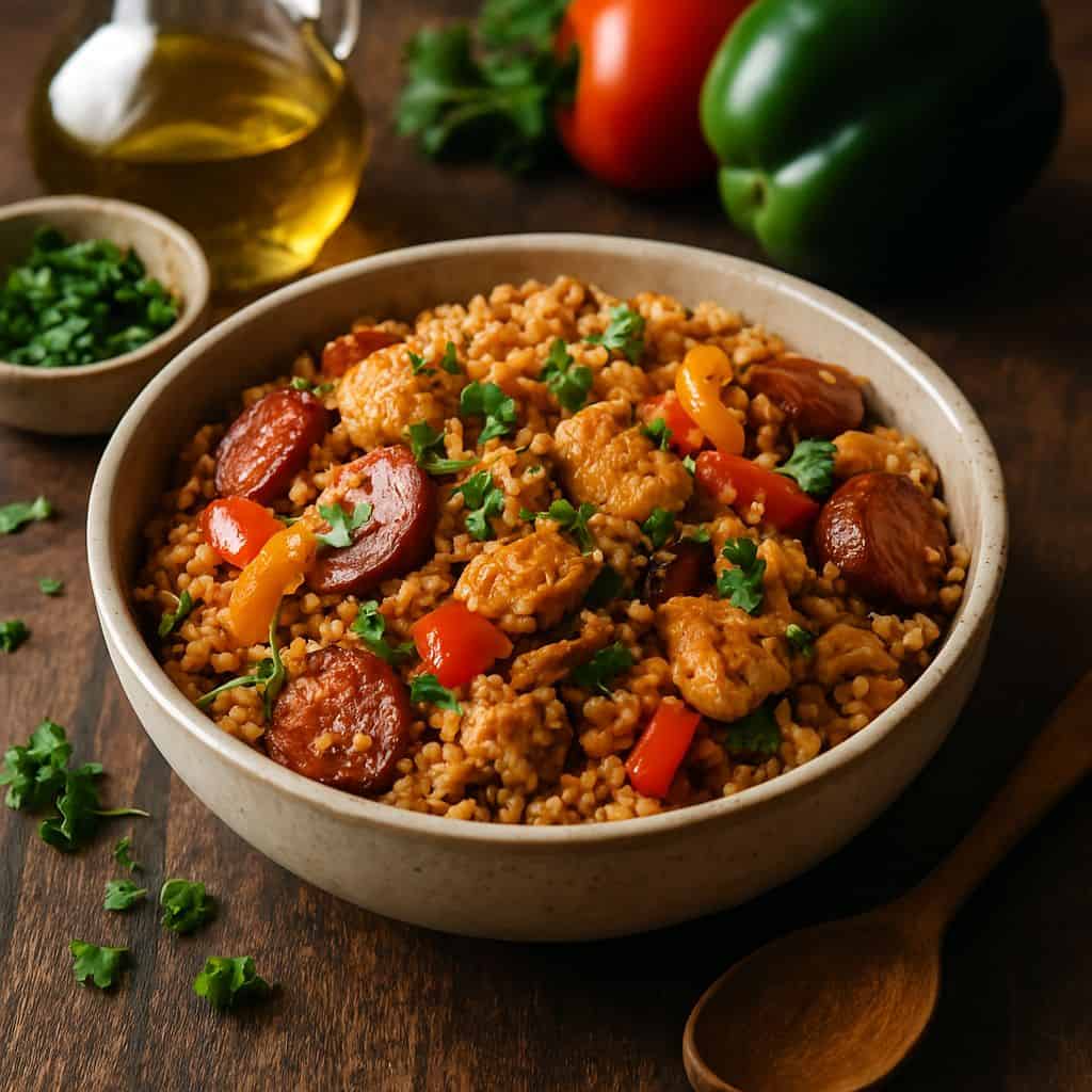Cajun jambalaya met kip en bruine rijst (Instant Pot)