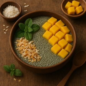 Chia smoothie bowl met mango en kokos
