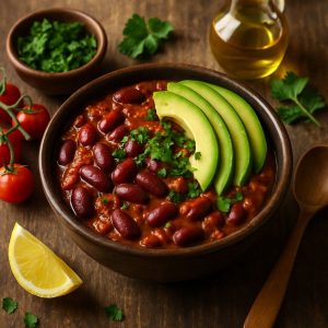 Chili bowl met kidneybonen en avocado